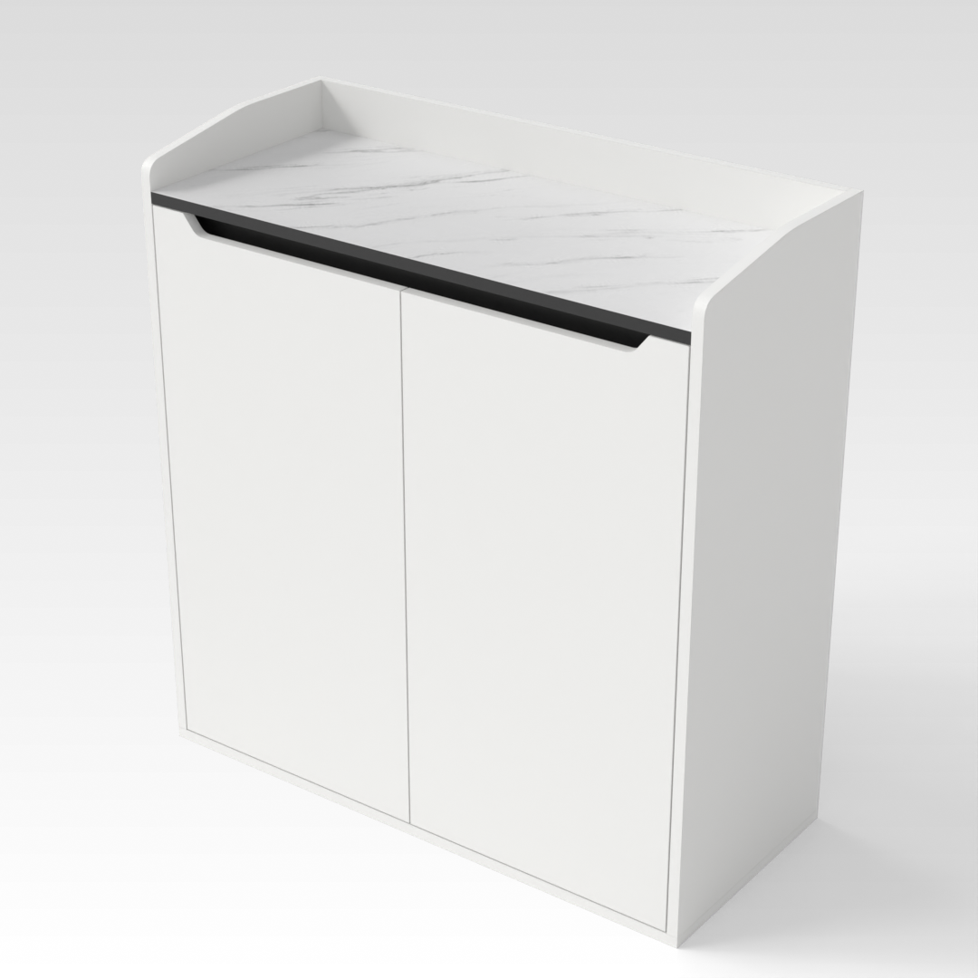 Warm White & White Marble-Grain Top Shoe Cabinet