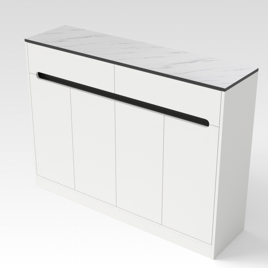 Warm White & White Marble-Grain Top Shoe Cabinet