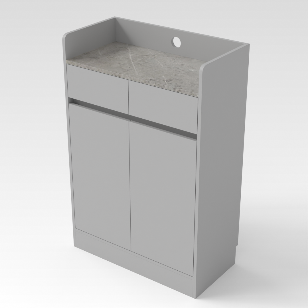 Light Gray & Brown Stone-Grain Top Sideboard