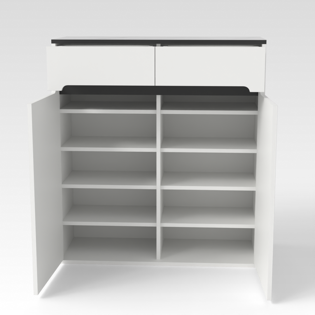 Warm White & Black Shoe Cabinet