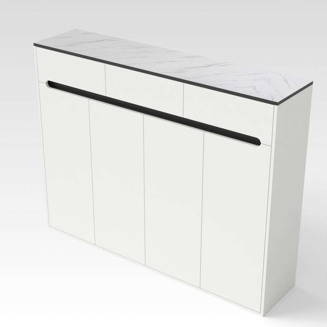 Warm White & White Marble-Grain Top Shoe Cabinet