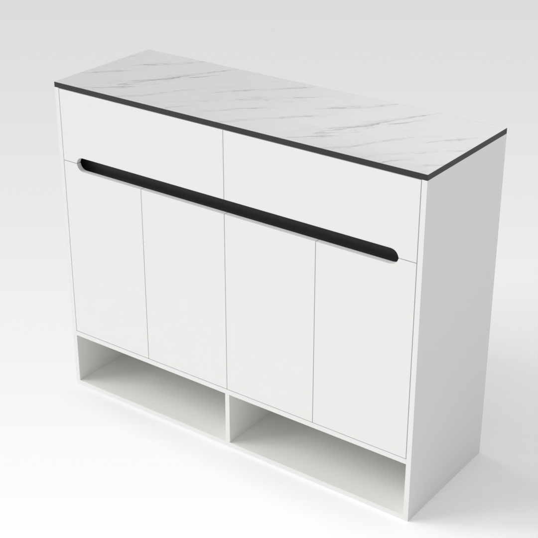 Warm White & White Marble-Grain Top Shoe Cabinet