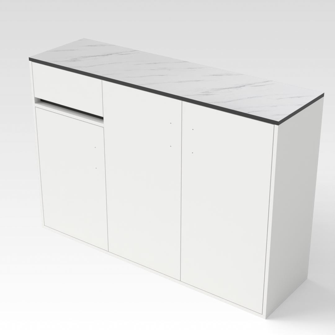 Warm White & White Marble-Grain Top Shoe Cabinet