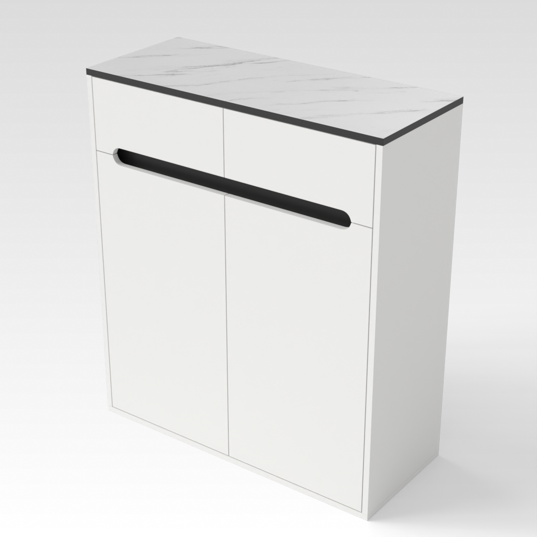 Warm White & White Marble-Grain Top Shoe Cabinet