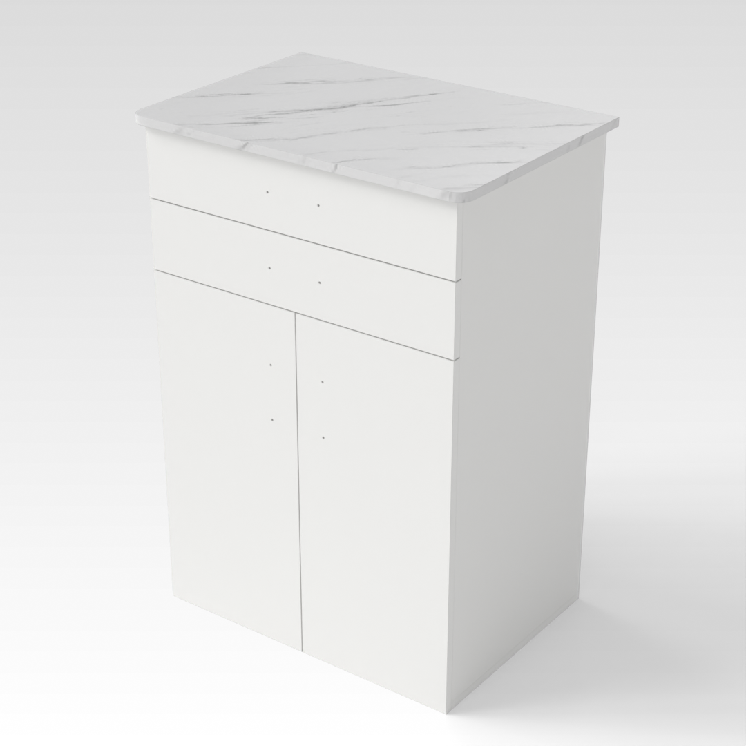 Warm White & White Marble-Grain Top Shoe Cabinet