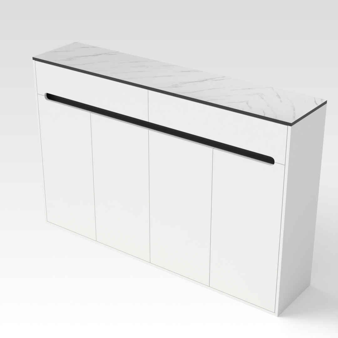 Warm White & White Marble-Grain Top Shoe Cabinet