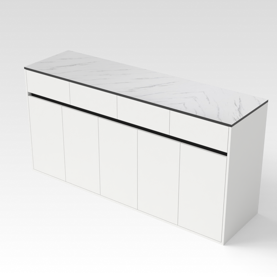 Warm White & White Marble-Grain Top Shoe Cabinet