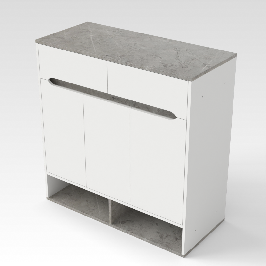 Warm White & Brown Stone Shoe Cabinet