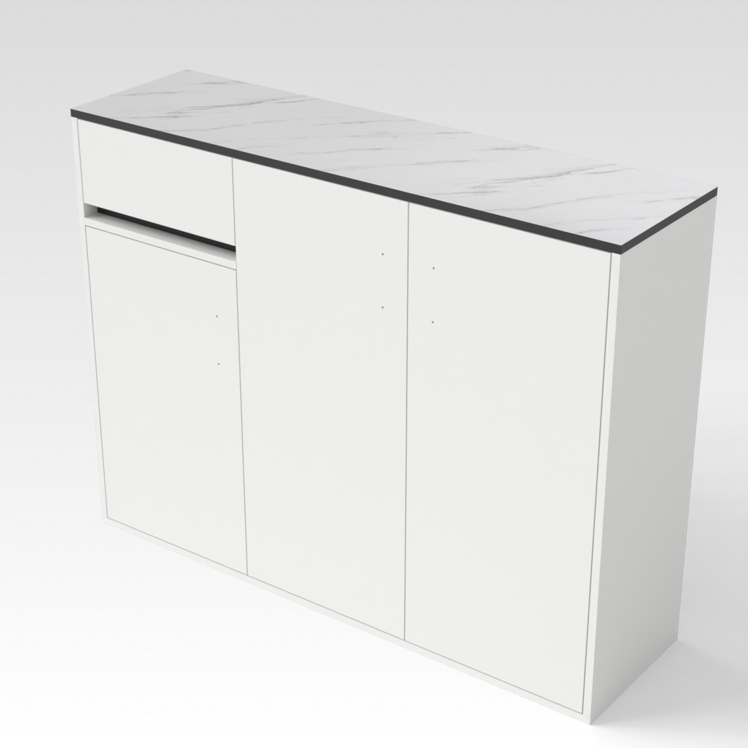 Warm White & White Marble-Grain Top Shoe Cabinet
