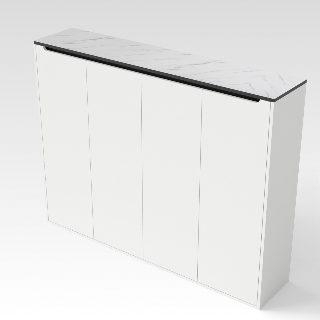 Warm White & White Marble-Grain Top Shoe Cabinet