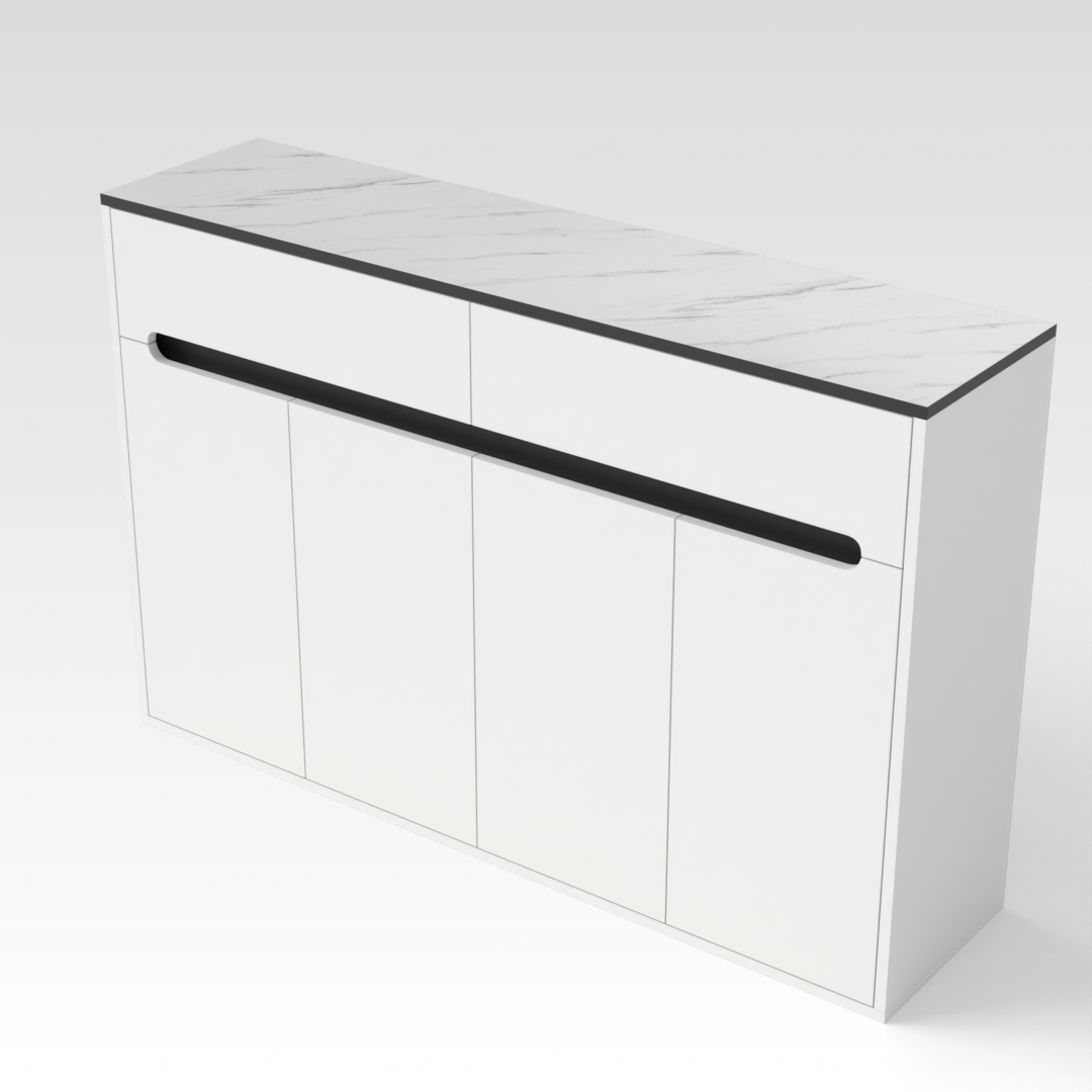 Warm White & White Marble-Grain Top Shoe Cabinet