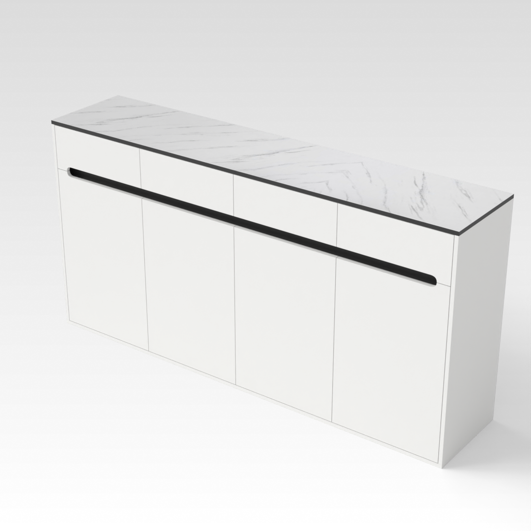 Warm White & White Marble-Grain Top Shoe Cabinet