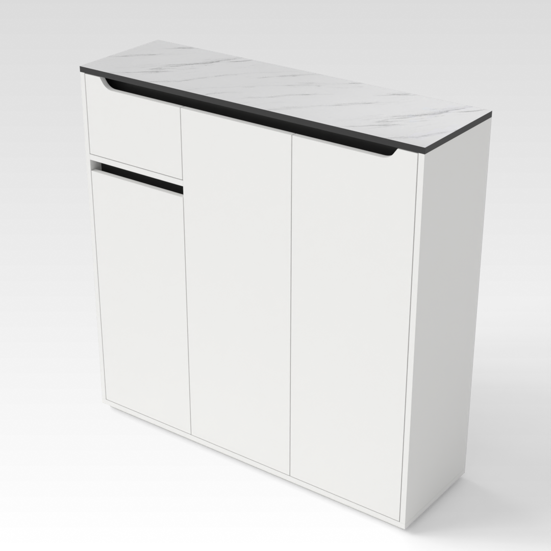 Warm White & White Marble-Grain Top Shoe Cabinet