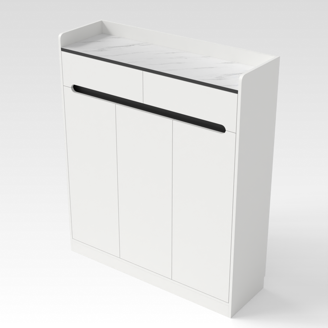 Warm White & White Marble-Grain Top Shoe Cabinet