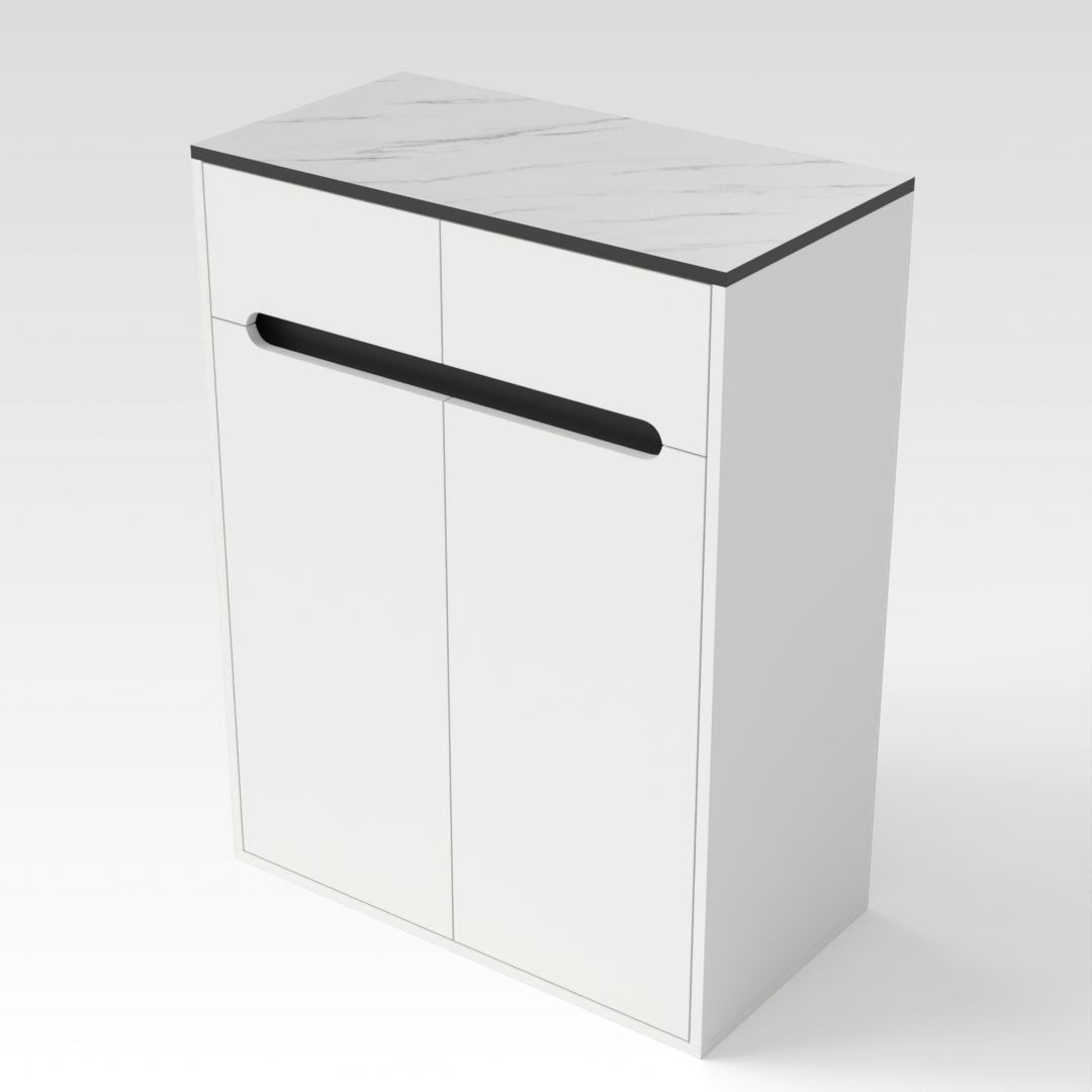 Warm White & White Marble-Grain Top Shoe Cabinet
