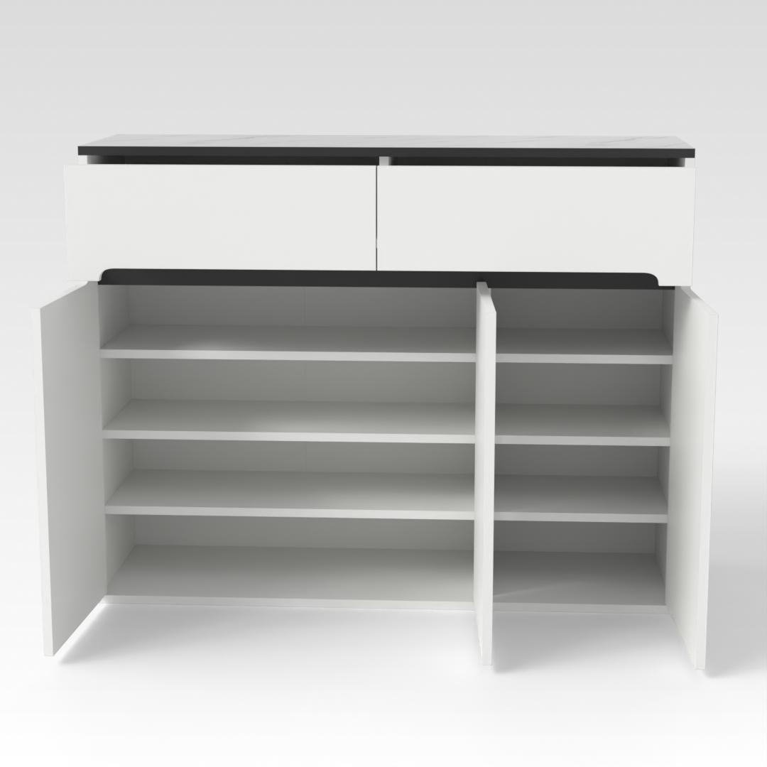 Warm White & Marble Shoe Cabinet