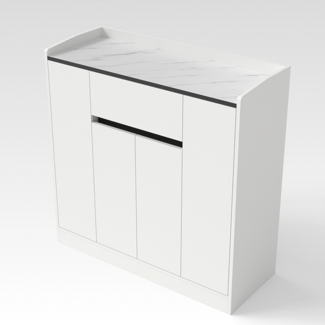 Warm White & White Marble-Grain Top Sideboard