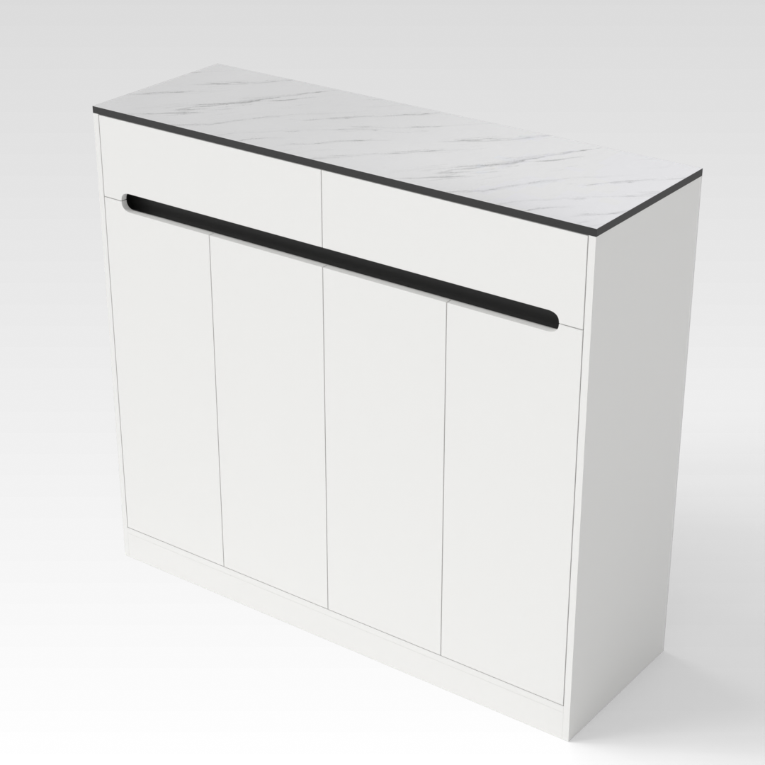 Warm White & White Marble-Grain Top Shoe Cabinet
