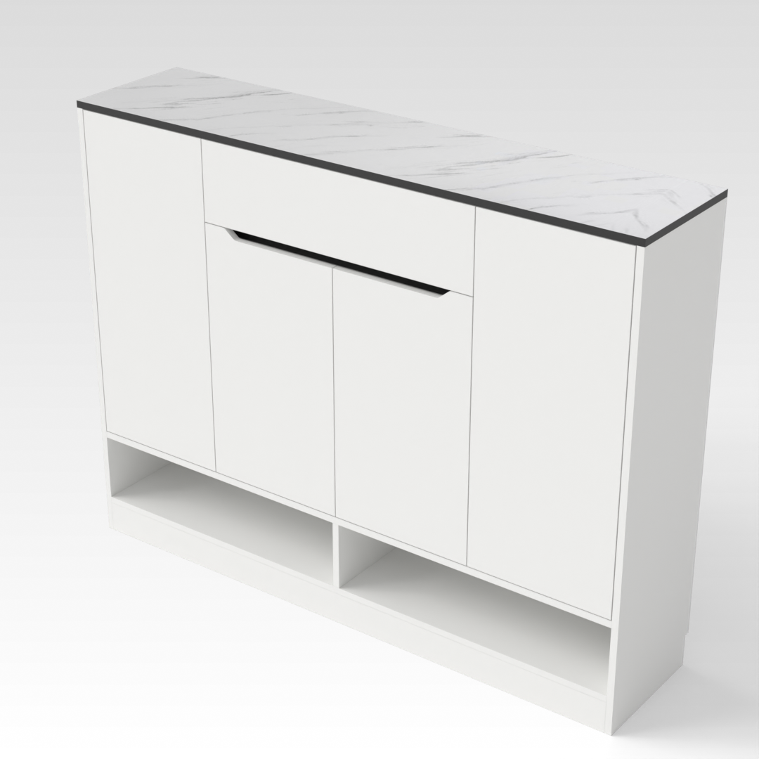 Warm White & White Marble-Grain Top Shoe Cabinet