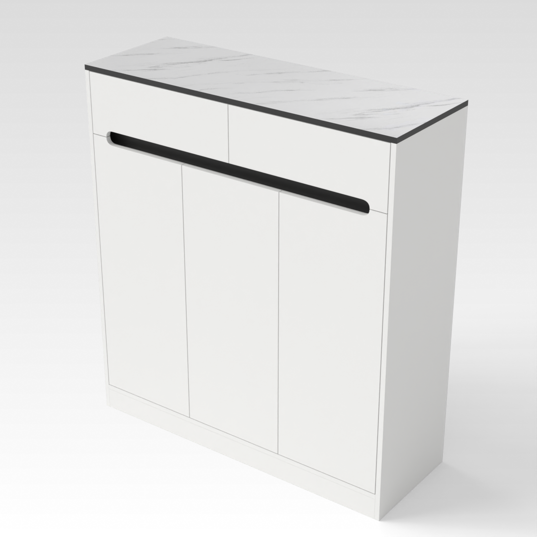 Warm White & White Marble-Grain Top Shoe Cabinet