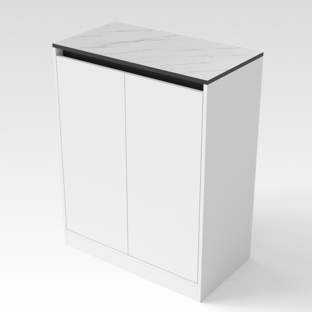 Warm White & White Marble-Grain Top Shoe Cabinet