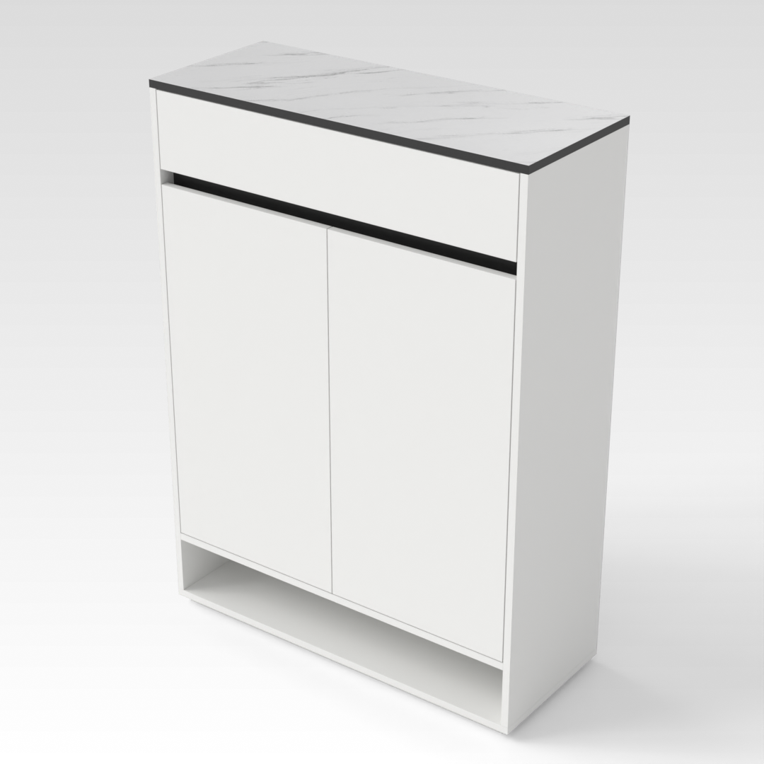 Warm White & White Marble-Grain Top Shoe Cabinet