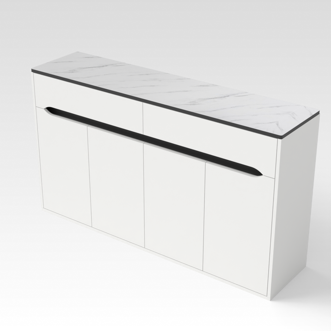 Warm White & White Marble-Grain Top Shoe Cabinet