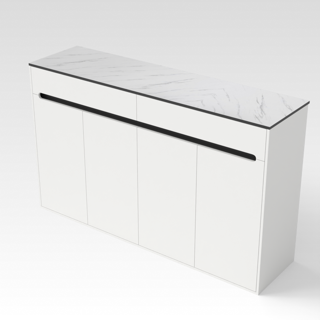 Warm White & White Marble-Grain Top Shoe Cabinet