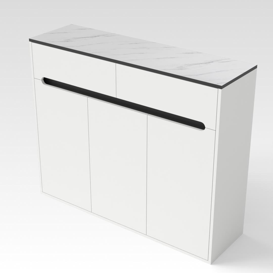 Warm White & White Marble-Grain Top Shoe Cabinet
