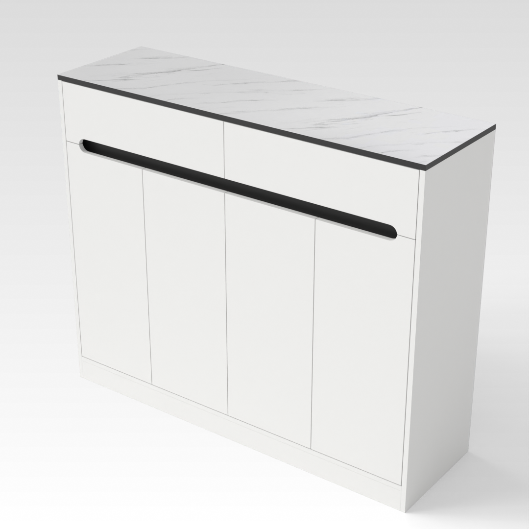 Warm White & White Marble-Grain Top Shoe Cabinet