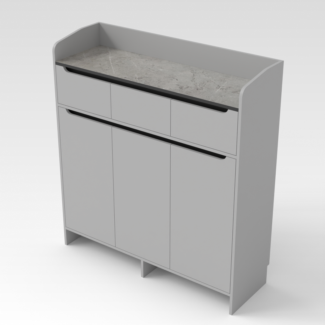 Light Gray & Brown Stone-Grain Top Shoe Cabinet