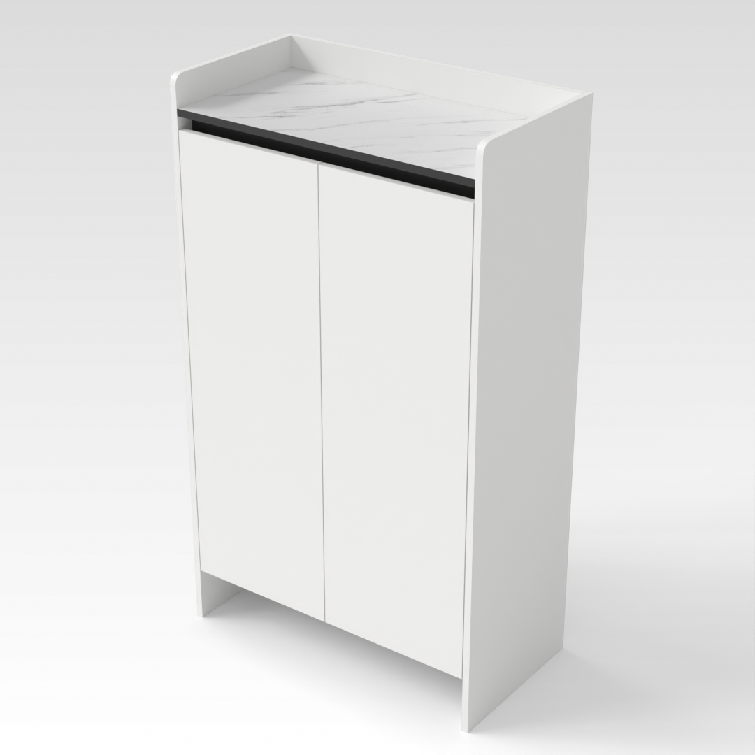Warm White & White Marble-Grain Top Shoe Cabinet
