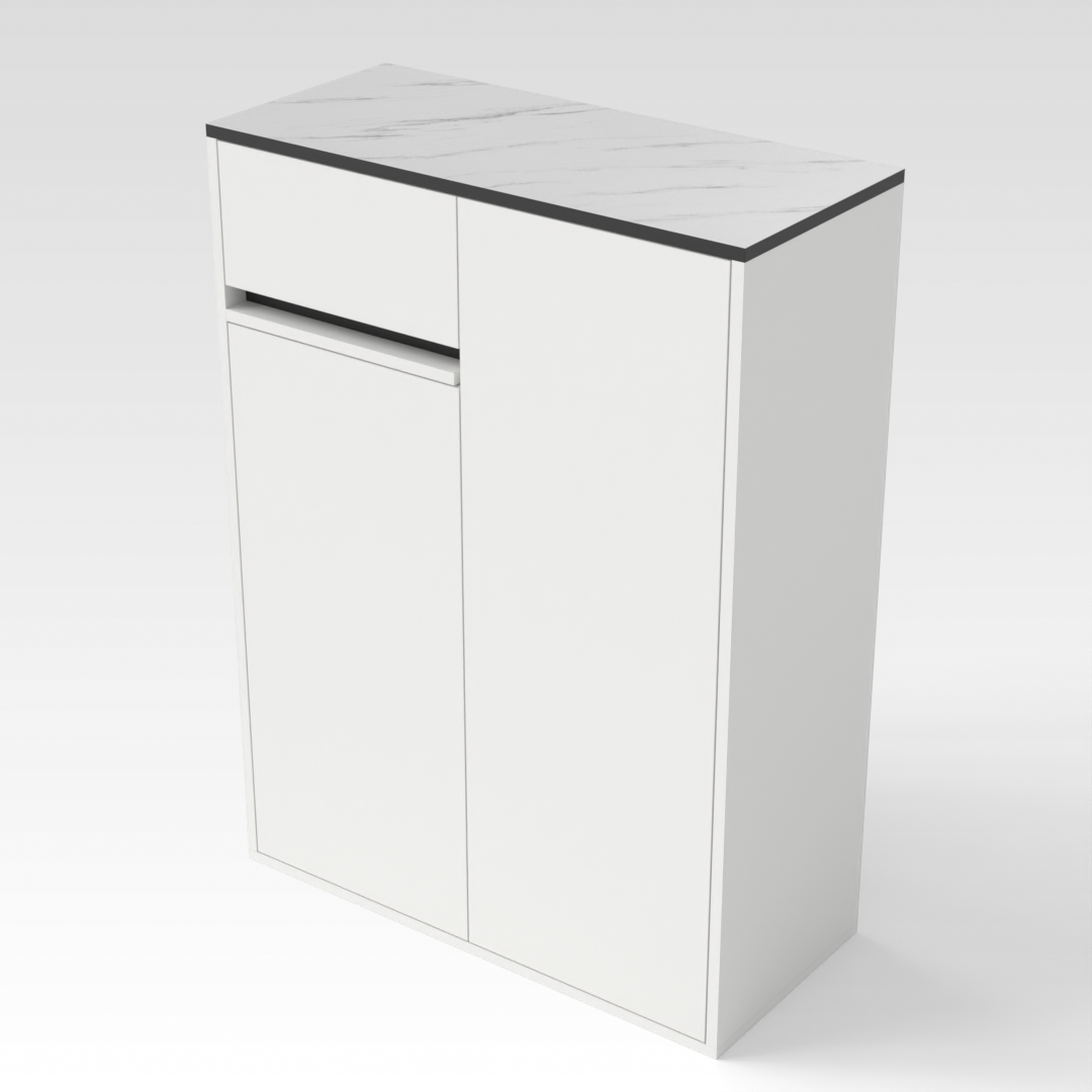 Warm White & White Marble-Grain Top Shoe Cabinet
