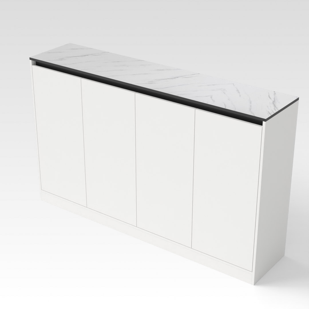 Warm White & White Marble-Grain Top Shoe Cabinet