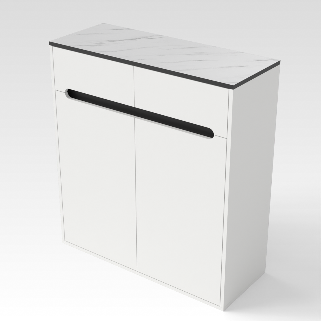 Warm White & White Marble-Grain Top Shoe Cabinet