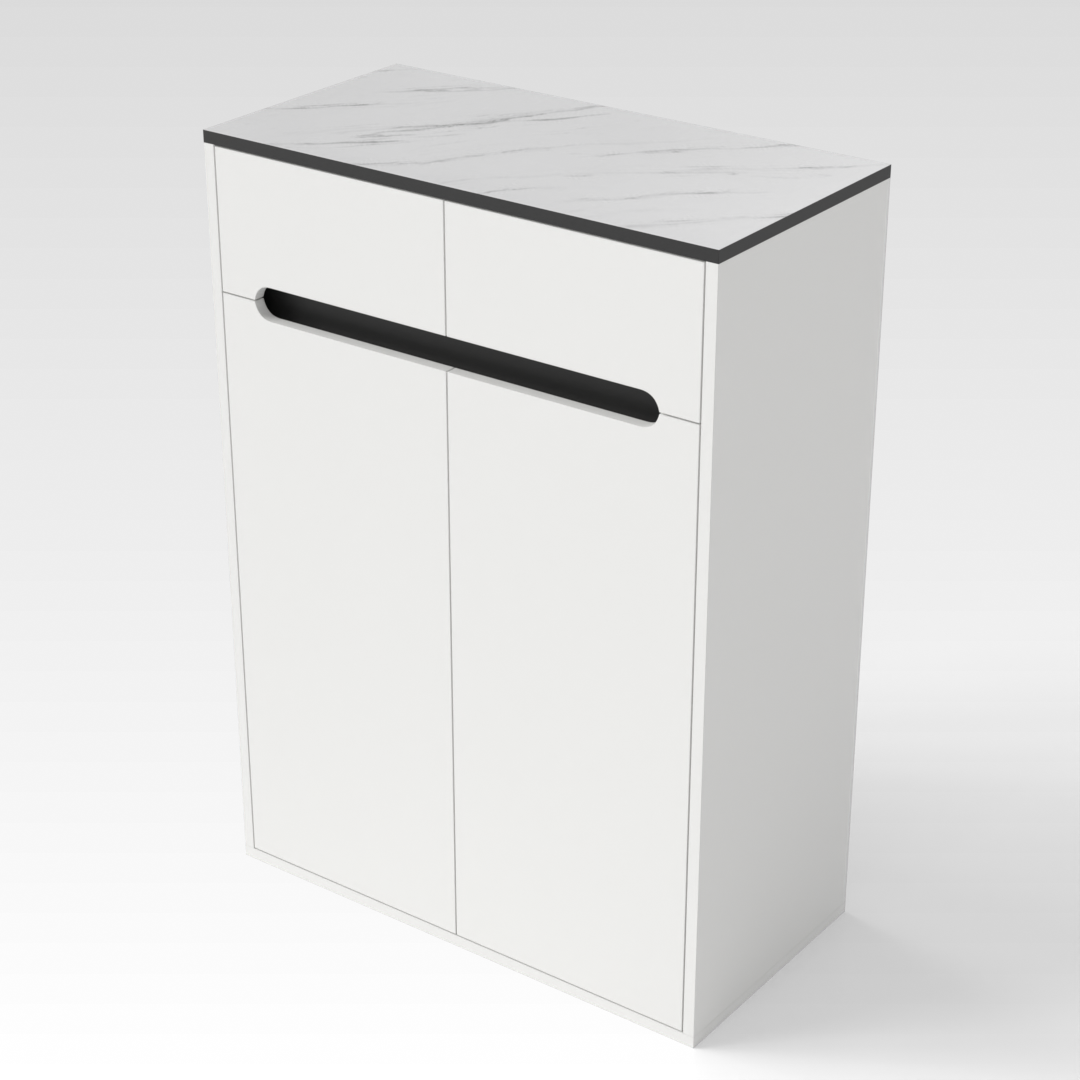 Warm White & White Marble-Grain Top Shoe Cabinet