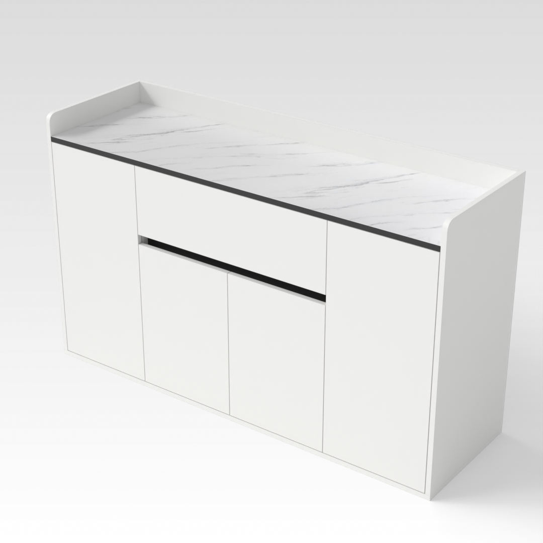 Warm White & White Marble-Grain Top Sideboard
