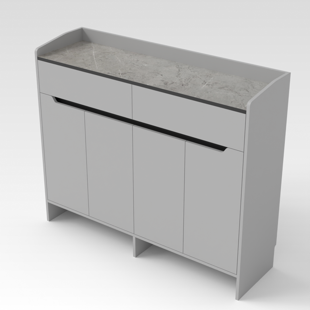 Light Gray & Brown Stone-Grain Top Shoe Cabinet