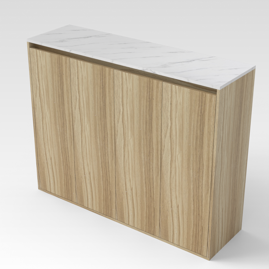 Country Oak & White Marble-Grain Top Shoe Cabinet