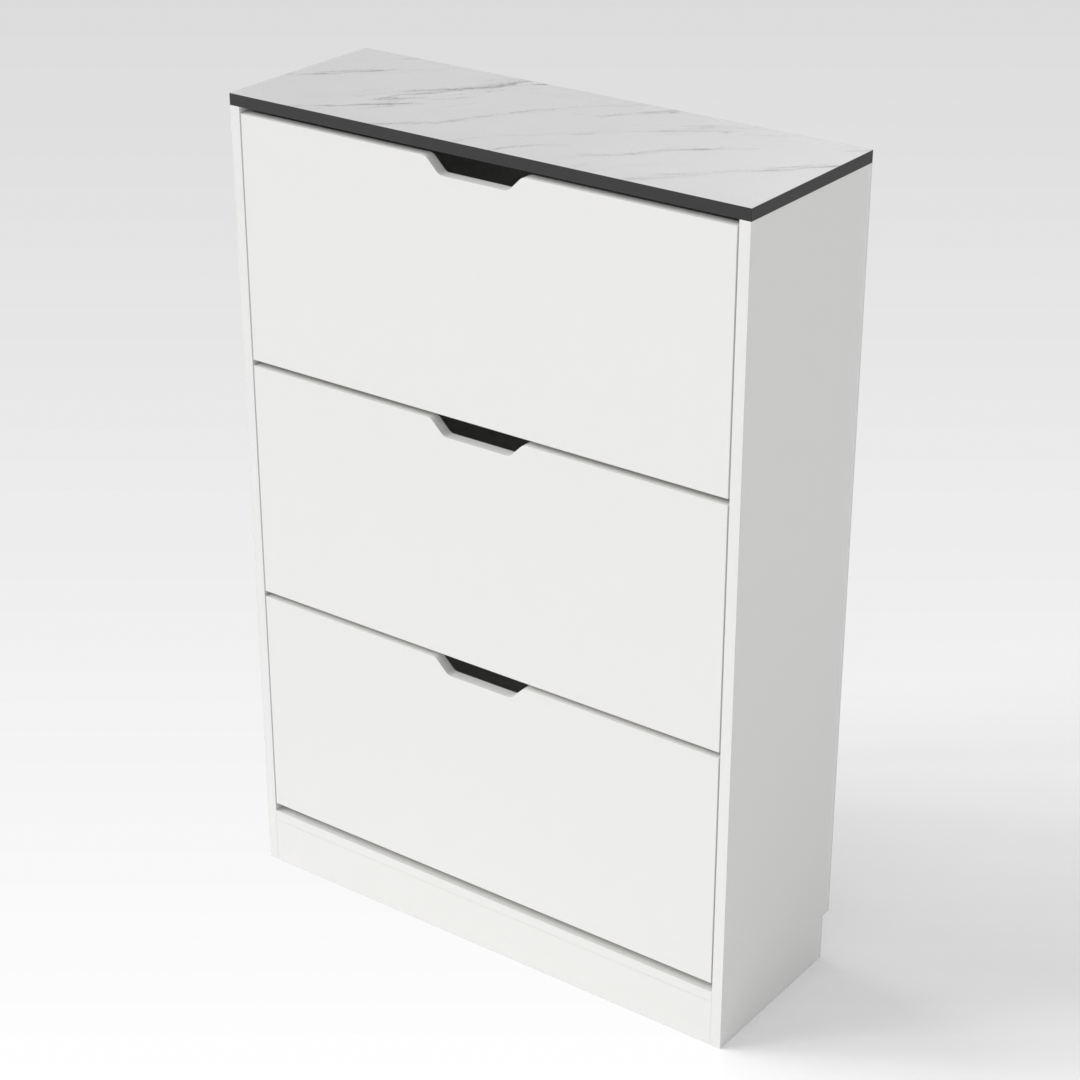 Warm White & White Marble Shoe Cabinet