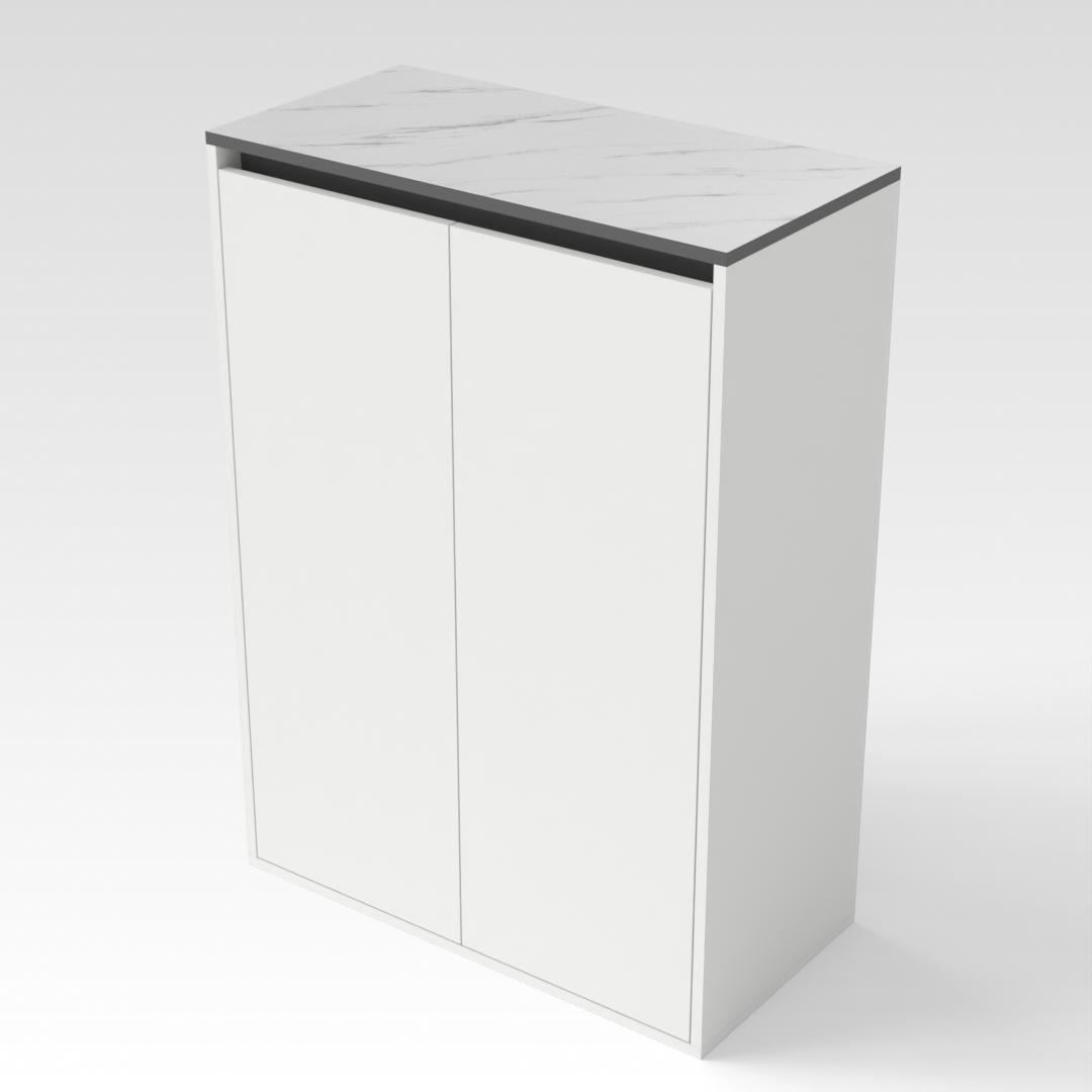 Warm White & White Marble-Grain Top Shoe Cabinet