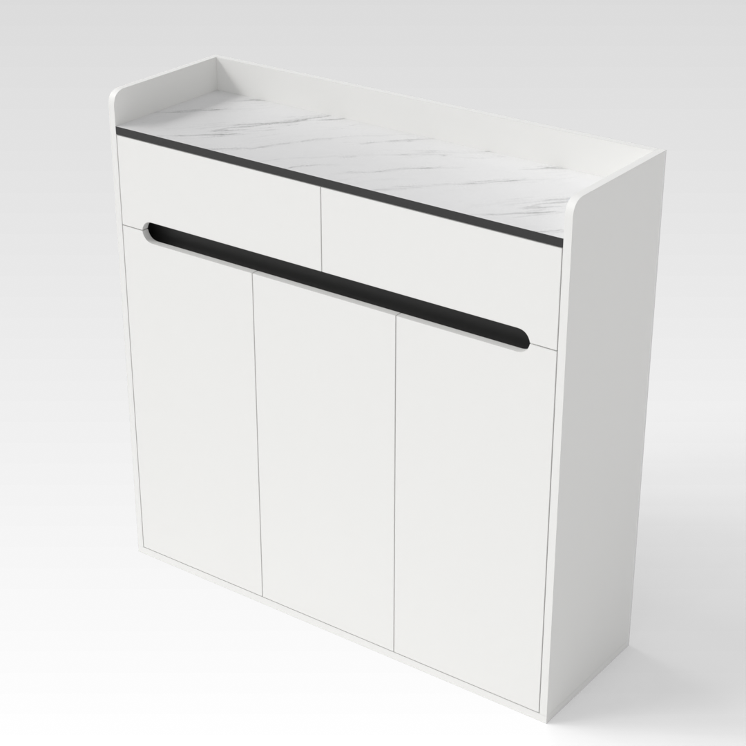 Warm White & White Marble-Grain Top Shoe Cabinet