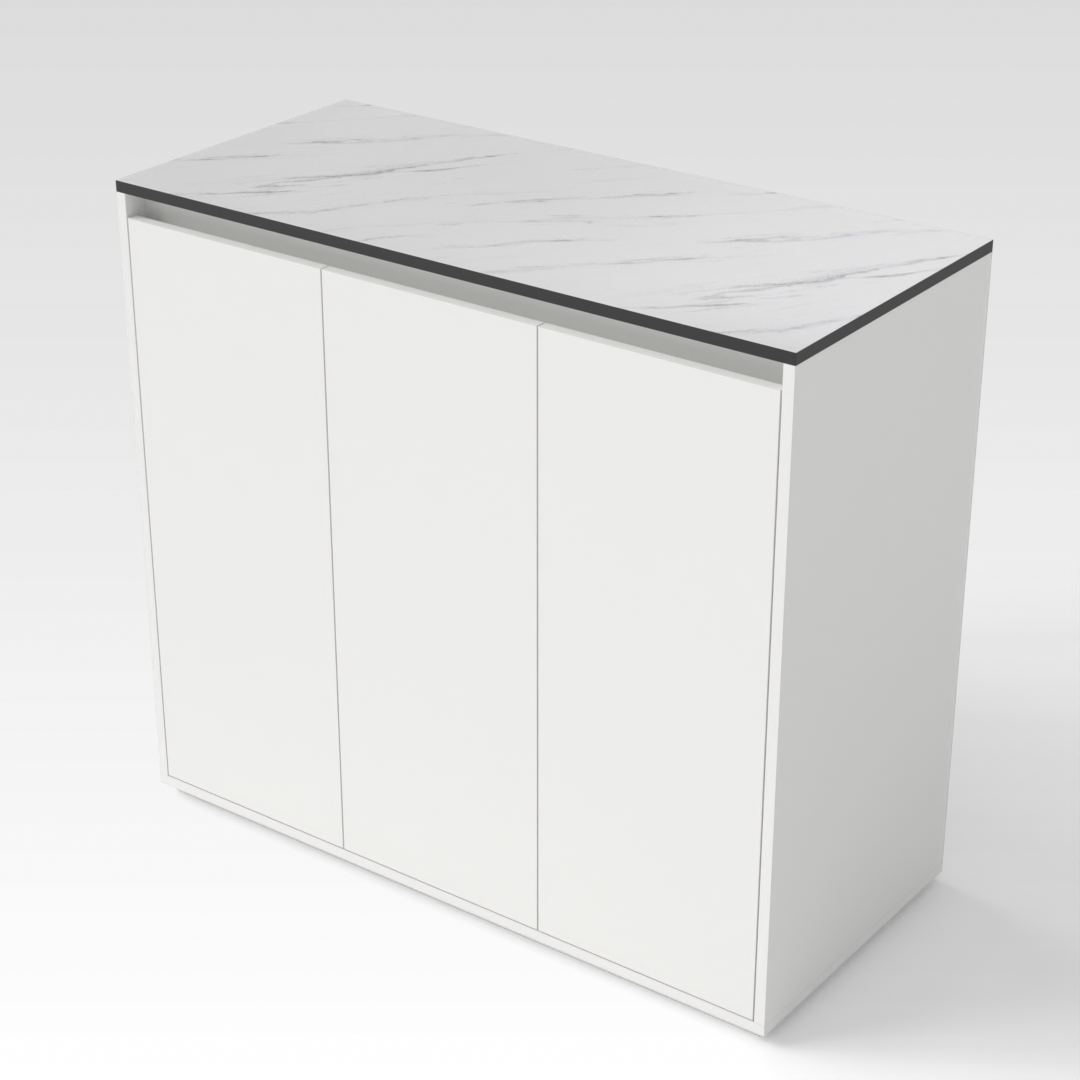 Warm White & White Marble-Grain Top Shoe Cabinet