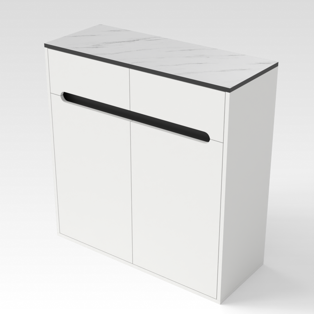 Warm White & White Marble-Grain Top Shoe Cabinet