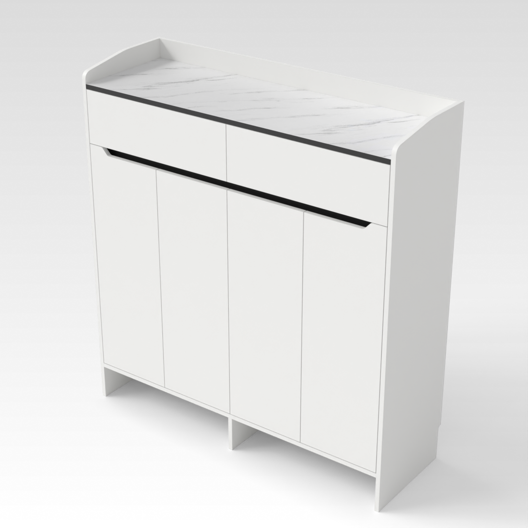 Warm White & White Marble-Grain Top Shoe Cabinet