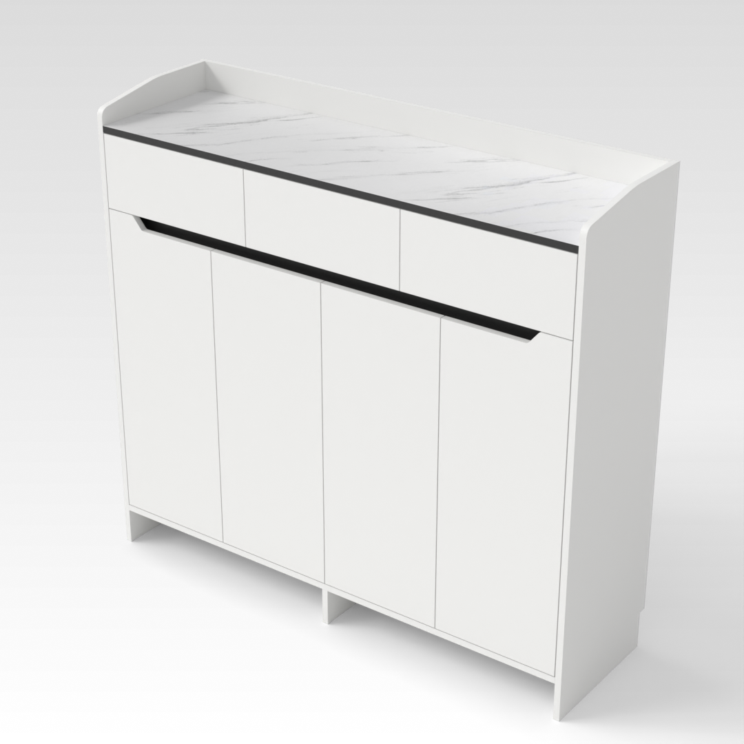 Warm White & White Marble-Grain Top Shoe Cabinet
