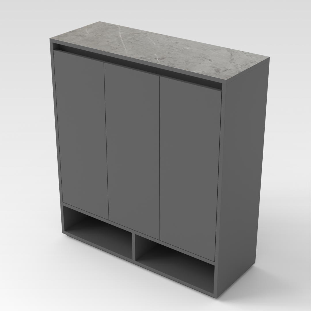 Sky Gray & Brown Stone-Grain Top Shoe Cabinet