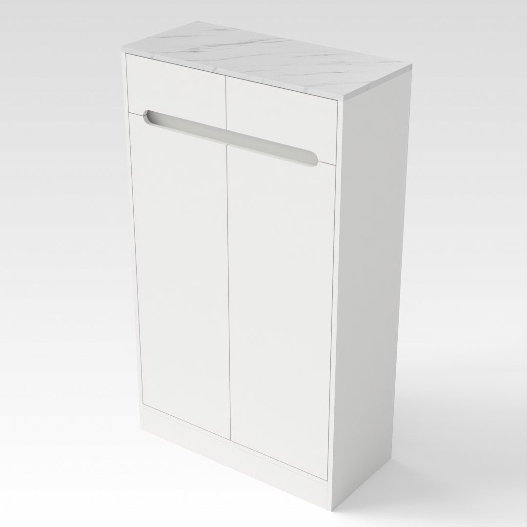 Warm White & White Marble Top Shoe Cabinet
