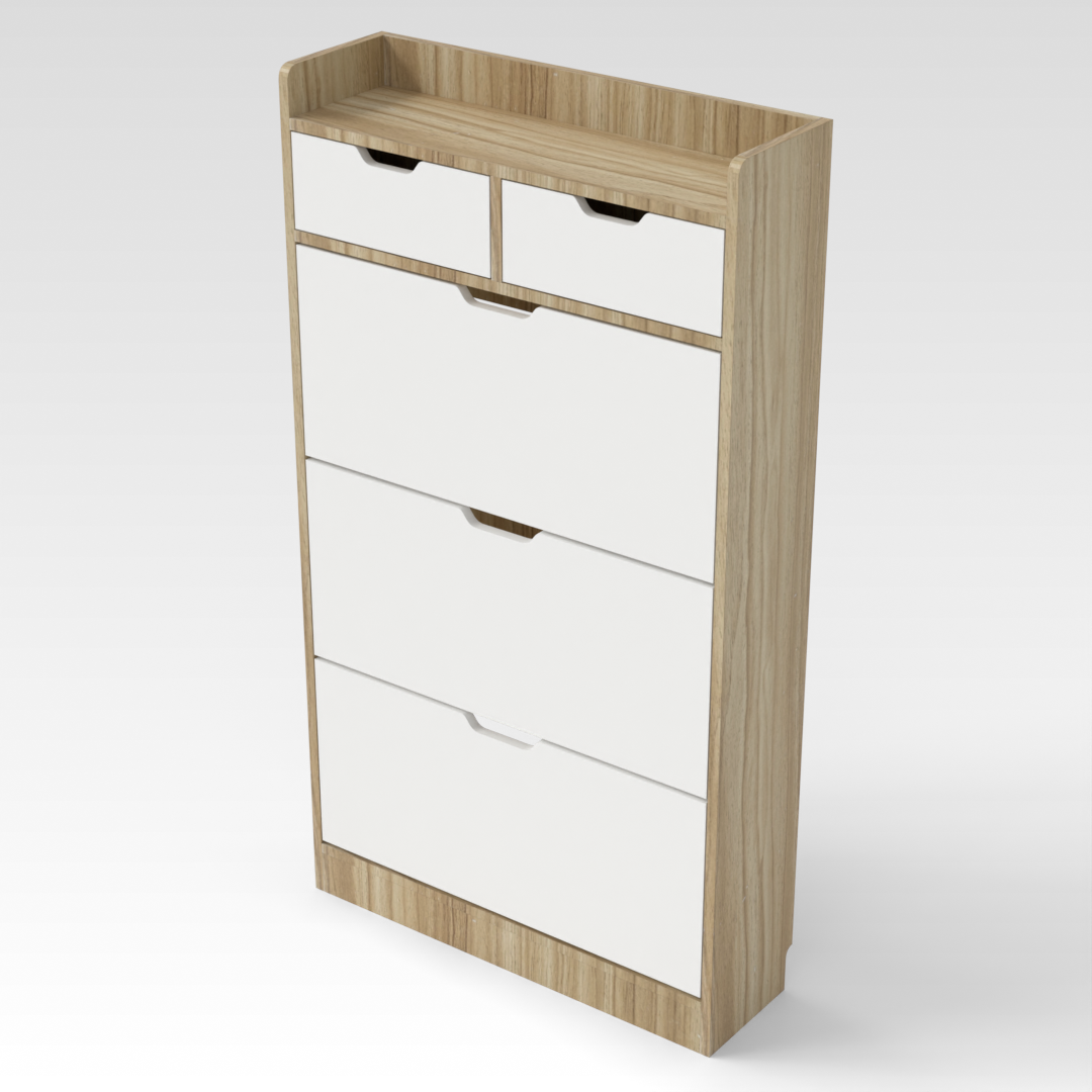 Country Oak & Warm White Shoe Cabinet