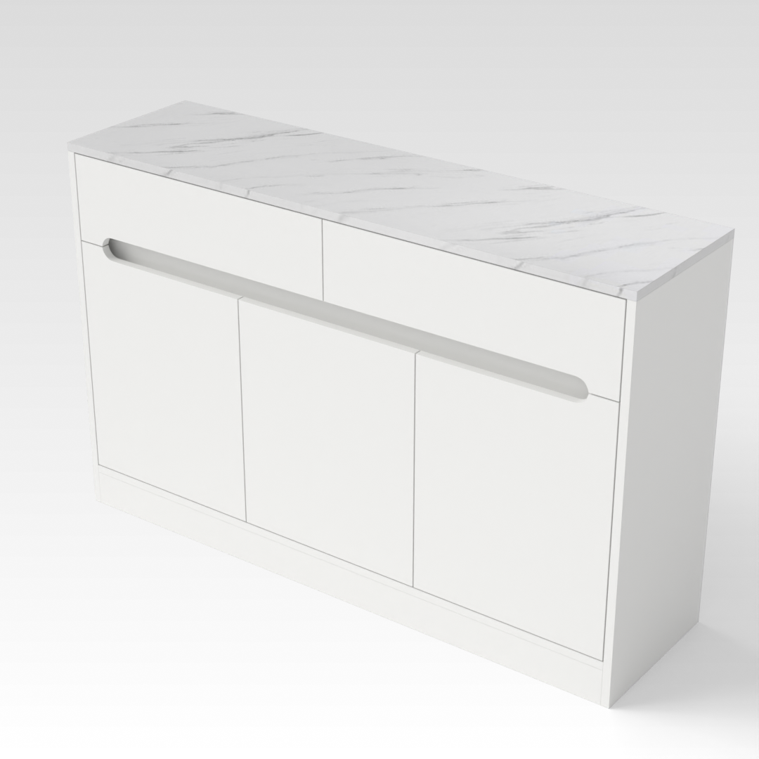 Warm White & White Marble Top Shoe Cabinet